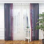 Petrol Mavisi, Mor ve Gül Kurusu Renkli Çizgili Dikey Tül Perde DT_33_23_21_02 - Görsel 4