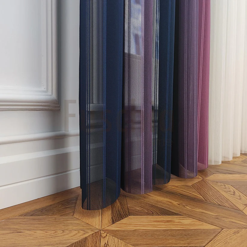 Petrol Mavisi, Mor ve Gül Kurusu Renkli Çizgili Dikey Tül Perde DT_33_23_21_02 - Görsel 9