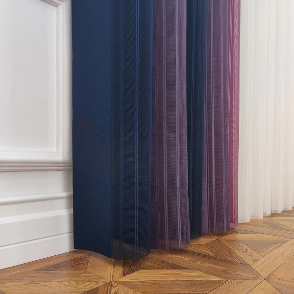 Petrol Mavisi, Mor ve Gül Kurusu Renkli Çizgili Dikey Tül Perde DT_33_23_21_02 - Görsel 10