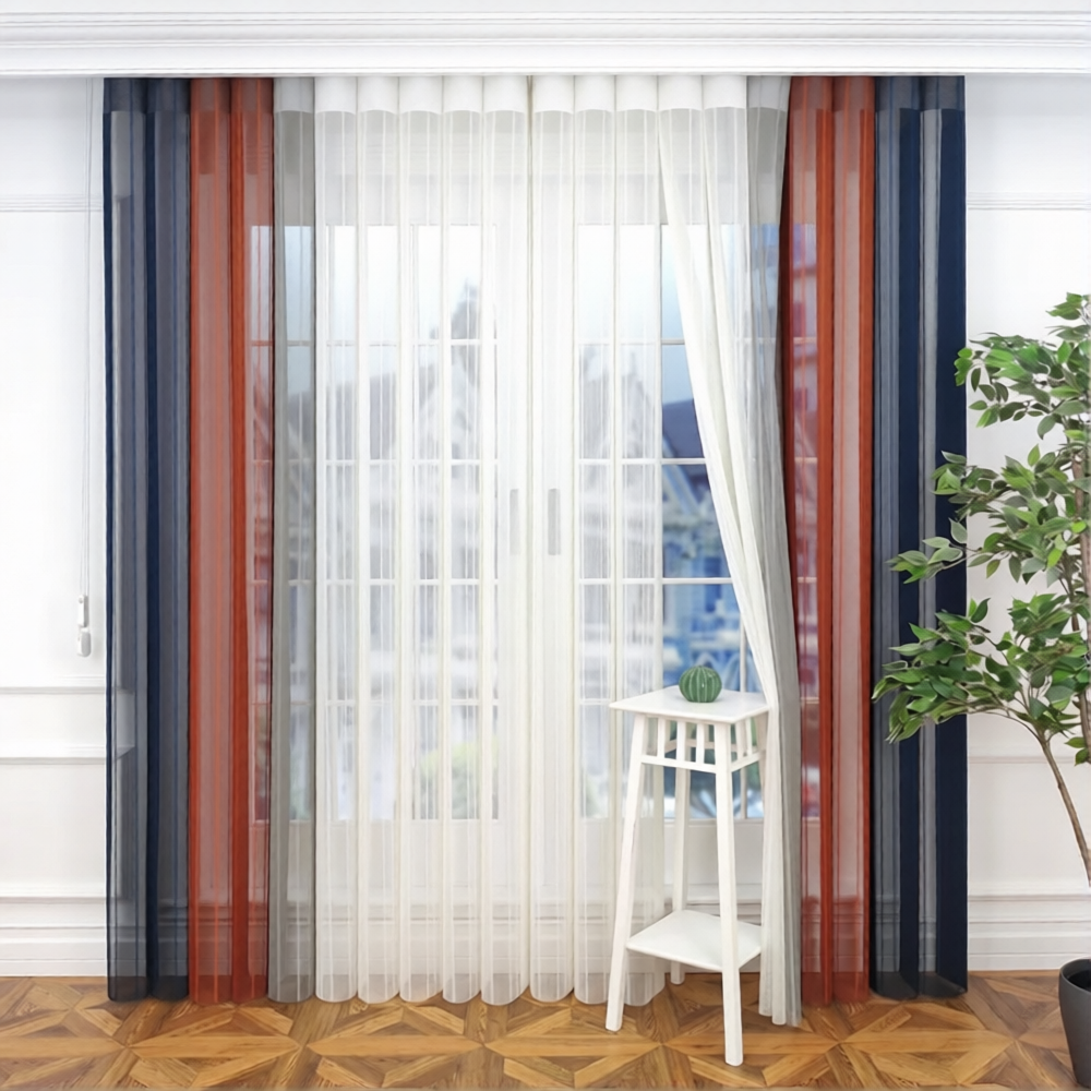 Petrol Mavisi, Oranj ve Açık Gri Renkli Çizgili Dikey Tül Perde DT_33_17_12_02 - Görsel 4