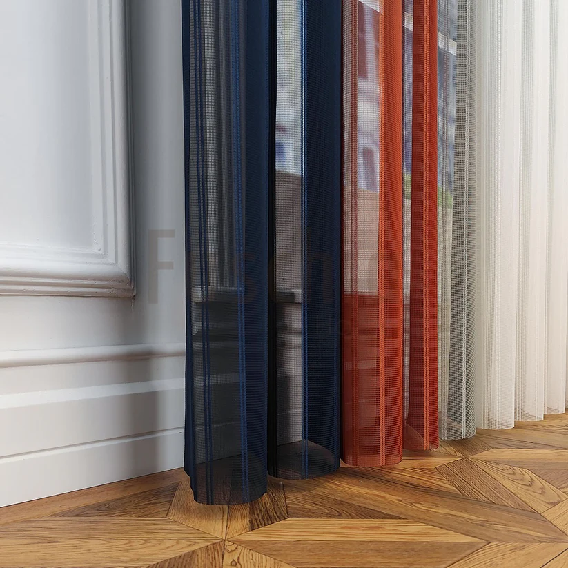 Petrol Mavisi, Oranj ve Açık Gri Renkli Çizgili Dikey Tül Perde DT_33_17_12_02 - Görsel 8