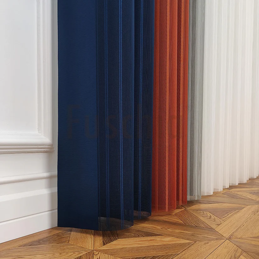 Petrol Mavisi, Oranj ve Açık Gri Renkli Çizgili Dikey Tül Perde DT_33_17_12_02 - Görsel 9