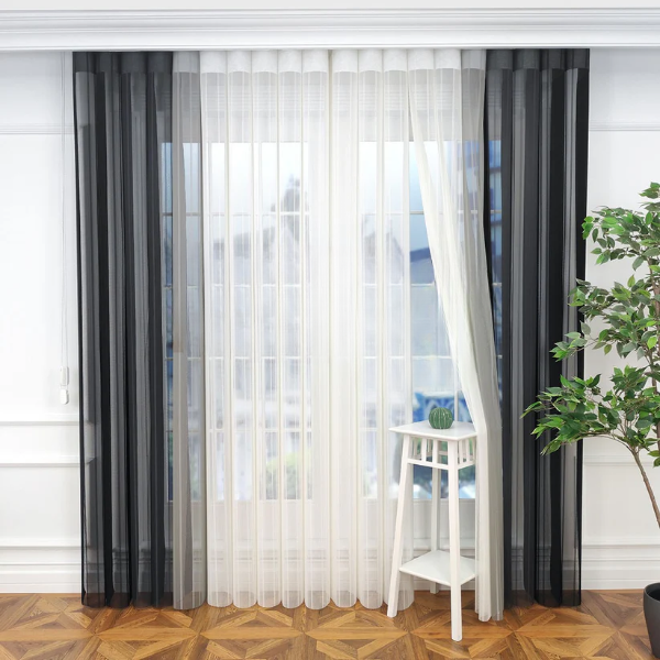 Siyah, Antrasit ve Açık Gri Renkli Çizgili Dikey Tül Perde DT_07_43_12_02 - Görsel 4