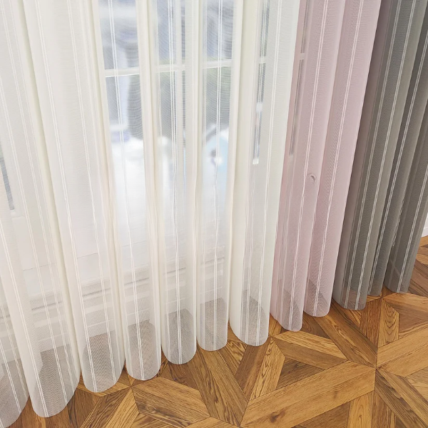 Yavru Ağzı ve Açık Gri Renkli Çizgili Dikey Tül Perde DT_05_12_02 - Görsel 11