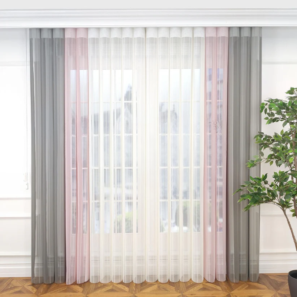 Yavru Ağzı ve Açık Gri Renkli Çizgili Dikey Tül Perde DT_05_12_02 - Görsel 1