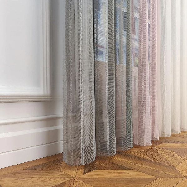 Yavru Ağzı ve Açık Gri Renkli Çizgili Dikey Tül Perde DT_05_12_02 - Görsel 9
